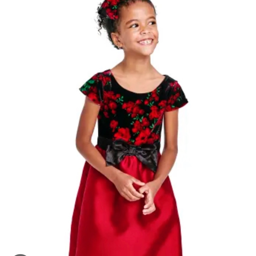NWT Holiday Floral Velour Dress - Black and Red - Picture 2 of 2